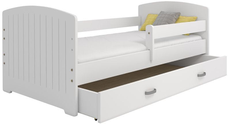 eoshop Detská posteľ Miki 80x160 B5, biela/biela + rošt, matracu, úložný priestor